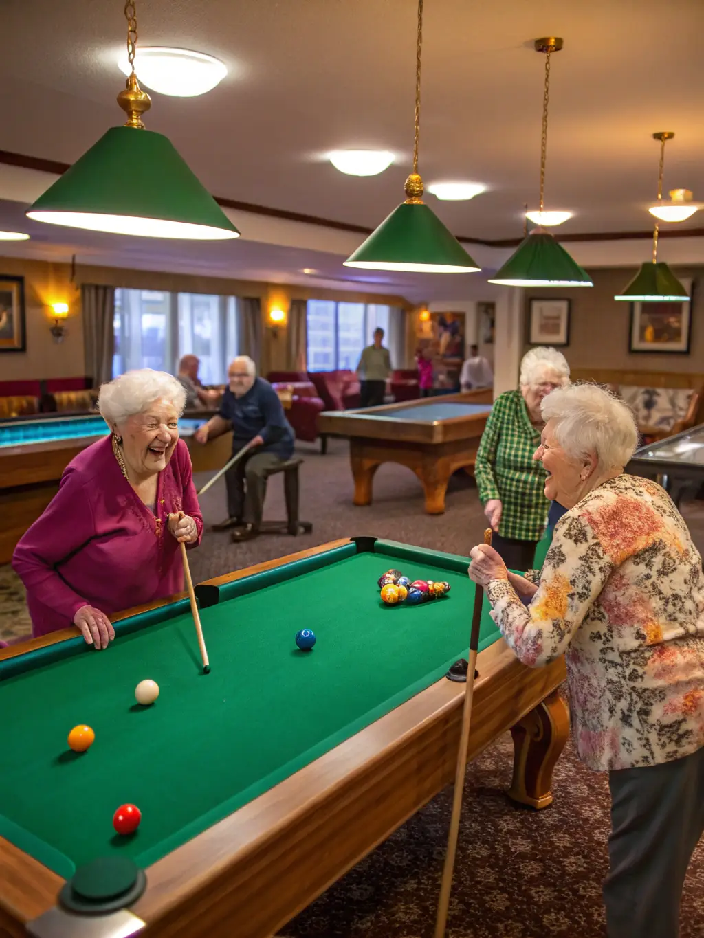 A group of senior citizens are enjoying a friendly table tennis match at TENNIS DE TABLE AUBIGNY SUR NERE, highlighting the organization's commitment to promoting active aging and social interaction.