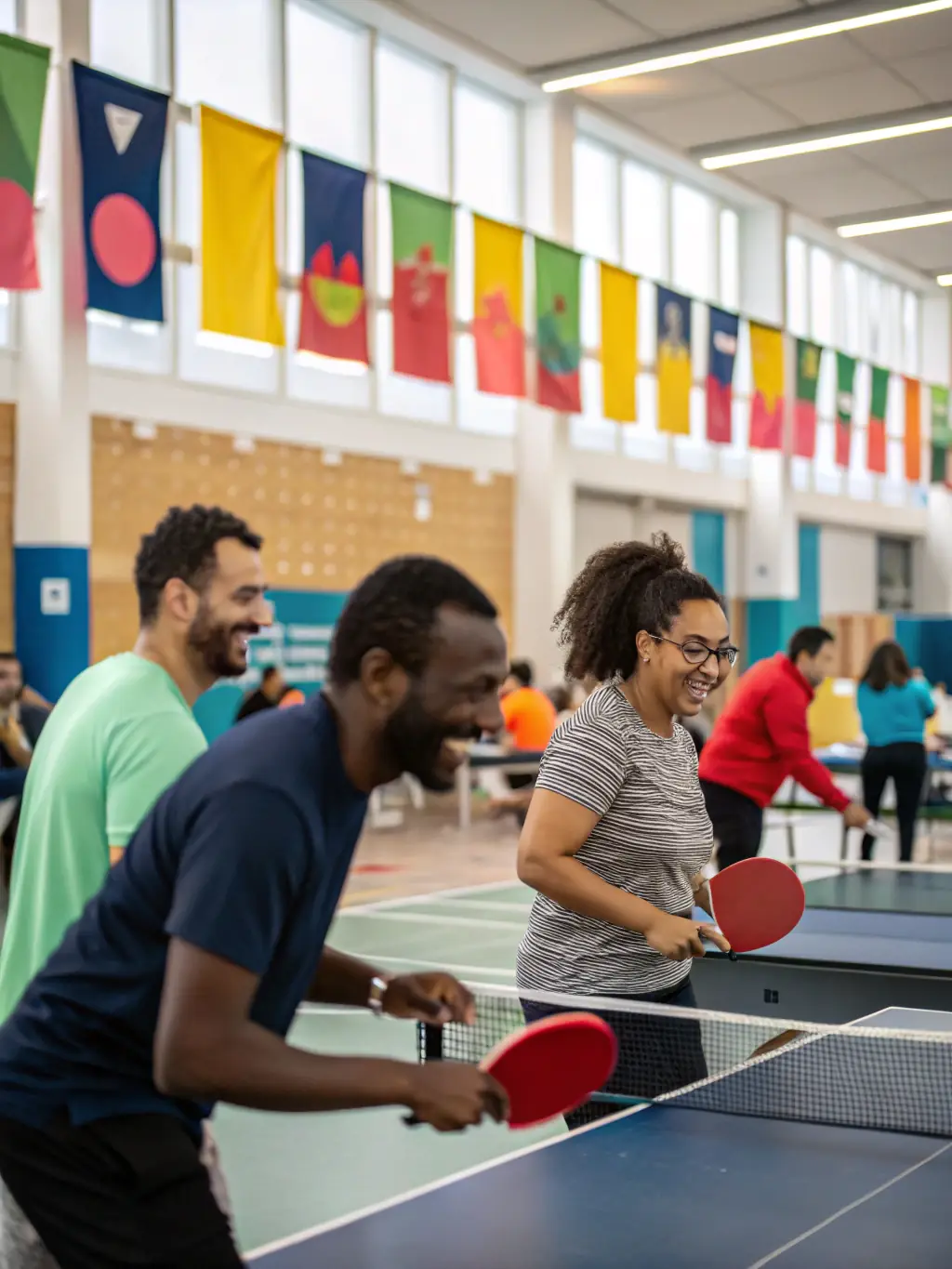 A photograph of volunteers assisting with a table tennis event at TENNIS DE TABLE AUBIGNY SUR NERE, highlighting the organization's reliance on community support.